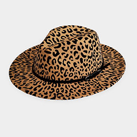 Faux Leather Band Leopard Patterned Panama Hat