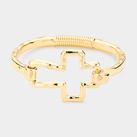 Hammered Open Metal Cross Hook Bracelet