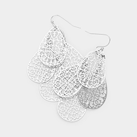 Filigree Metal Teardrop Link Layered Dangle Earrings