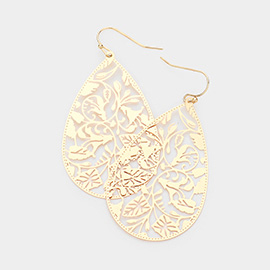 Filigree Brass Metal Teardrop Dangle Earrings