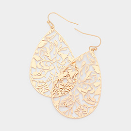 Filigree Brass Metal Teardrop Dangle Earrings