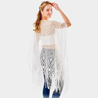 Heart Pattern Detailed Crochet Lace Cover Up Poncho