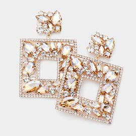 Multi Stone Embellished Square Dangle Evening Earrings