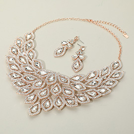 Teardrop Centered Rhinestone Trimmed Cluster Evening Necklace
