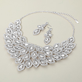 Teardrop Centered Rhinestone Trimmed Cluster Evening Necklace