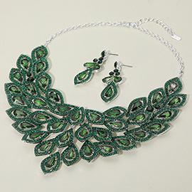 Teardrop Centered Rhinestone Trimmed Cluster Evening Necklace