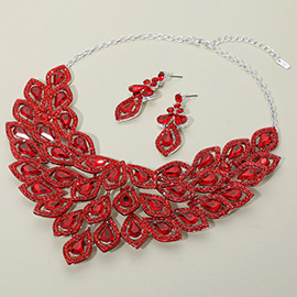 Teardrop Centered Rhinestone Trimmed Cluster Evening Necklace