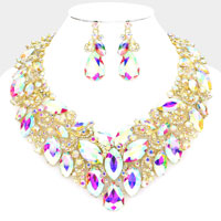 Marquise Stone Cluster Accented Evening Necklace