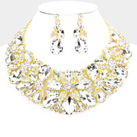 Floral Multi Stone Cluster Evening Necklace