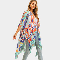 Aztec Patterned Cover Up Kimono Poncho