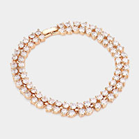 2Rows CZ Round Cluster Evening Bracelet