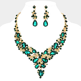 Round Teardrop Stone Accented Evening Necklace