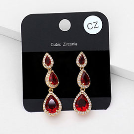 Cubic Zirconia Triple Teardrop Link Evening Earrings