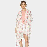 Flower Printed Cover Up Kimono Poncho