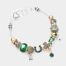 St Patricks Day Clover Hat Horseshoe Multi Bead Bracelet