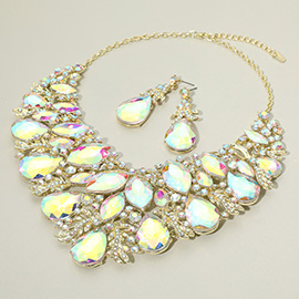 Marquise Teardrop Stone Accented Leaf Evening Necklace