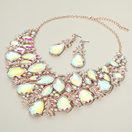 Marquise Teardrop Stone Accented Leaf Evening Necklace