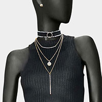 4PCS - Fabric Choker Geometric Pendant Necklaces