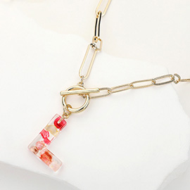 -L- Colorful Monogram Pendant Toggle Necklace