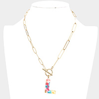 -L- Colorful Monogram Pendant Toggle Necklace