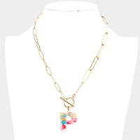 -P- Colorful Monogram Pendant Toggle Necklace