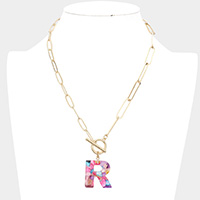 -R- Colorful Monogram Pendant Toggle Necklace