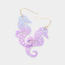 Cut Out Brass Metal Seahorse Dangle Earrings