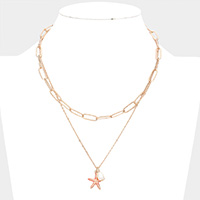 Starfish Freshwater Pearl Pendant Double Layered Necklace