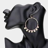 Metal Disc Station Beaded Open Circle Dangle Earrings