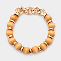 Metal Chain Wood Ball Stretch Bracelet