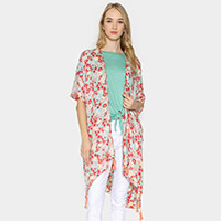 Flower Patterned Cover Up Kimono Poncho