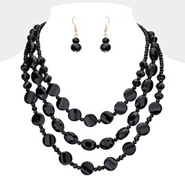 Lucite Round Beaded Triple Layered Bib Necklace