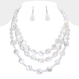 Lucite Round Beaded Triple Layered Bib Necklace