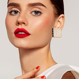 Greek Pattern Detailed Rhinestone Embellished Square Earrings