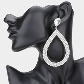 Rhinestone Pave Open Teardrop Dangle Evening Earrings