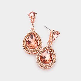 Rhinestone Trimmed Teardrop Stone Accented Dangle Evening Earrings