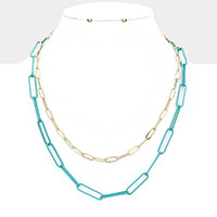 2PCS - Colored Open Metal Oval Link Necklaces