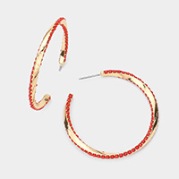 Bead Embellished Twisted Metal Hoop Earrings