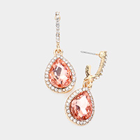 Rhinestone Trimmed Teardrop Stone Dangle Evening Earrings