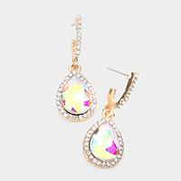 Rhinestone Trimmed Teardrop Stone Dangle Evening Earrings