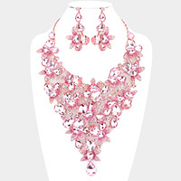 Teardrop Stone Leaf Cluster Vine Statement Evening Necklace