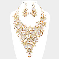 Teardrop Stone Leaf Cluster Vine Statement Evening Necklace