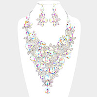 Teardrop Stone Leaf Cluster Vine Statement Evening Necklace