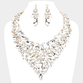 Marquise Stone Cluster Statement Evening Necklace