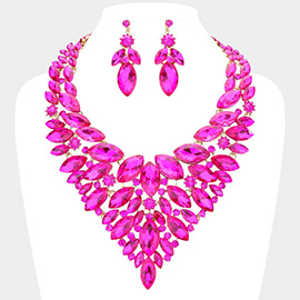 Marquise Stone Cluster Statement Evening Necklace