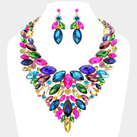 Marquise Stone Cluster Statement Evening Necklace