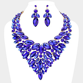 Marquise Stone Cluster Statement Evening Necklace
