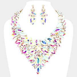 Marquise Stone Cluster Statement Evening Necklace
