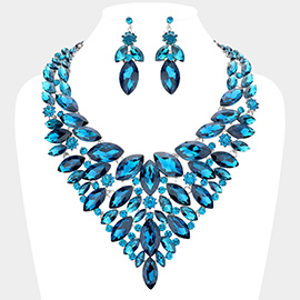 Marquise Stone Cluster Statement Evening Necklace