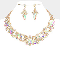 Marquise Stone Accented Leaf Evening Necklace